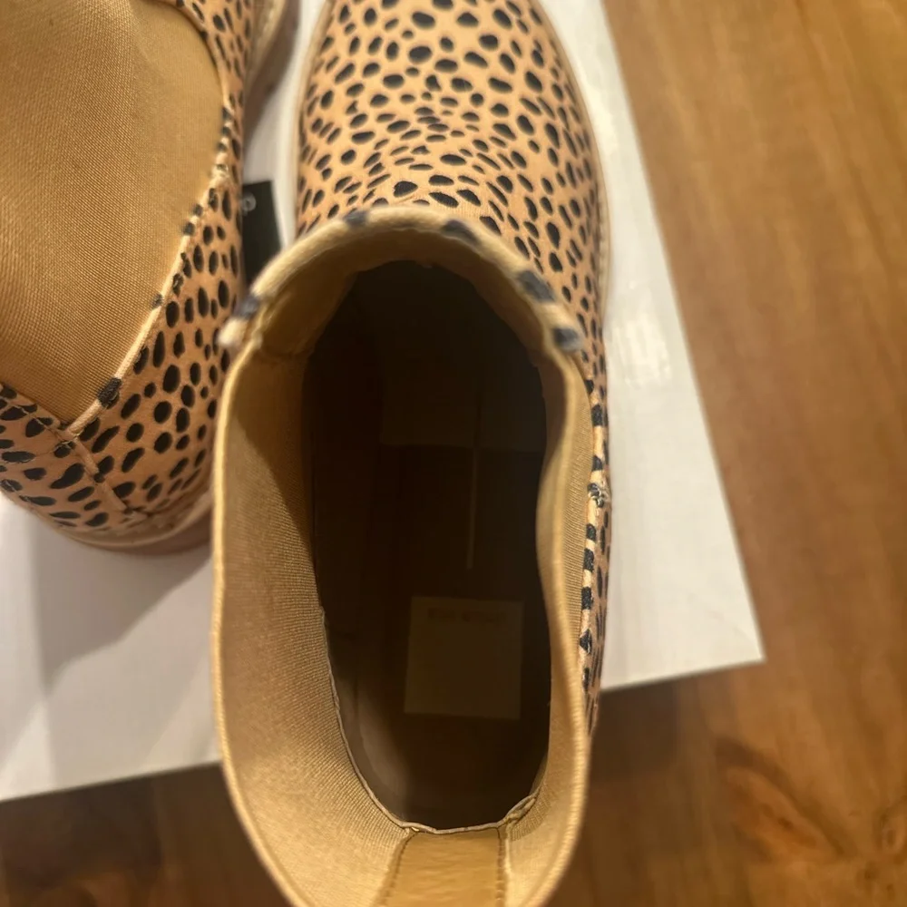 Dolce Vita Leopard Canvas Chelsea Boots with Red Pull Tab